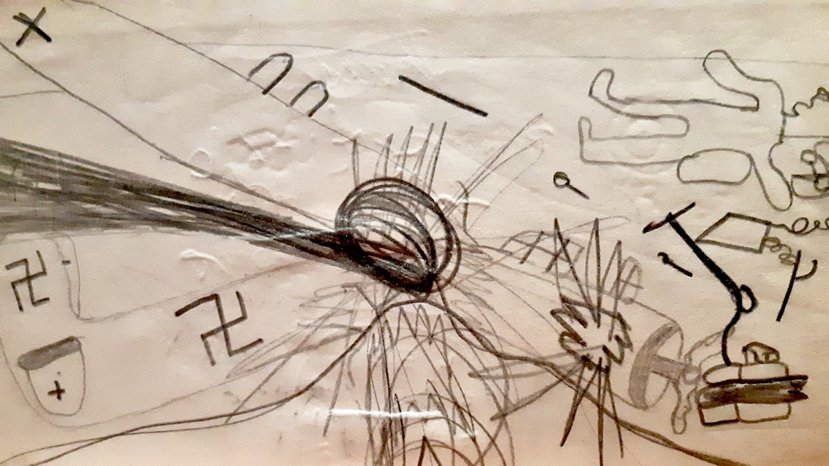While examining books from the old schoolhouse in the 1940s-50s, we found several filled with drawings by former students at the time.