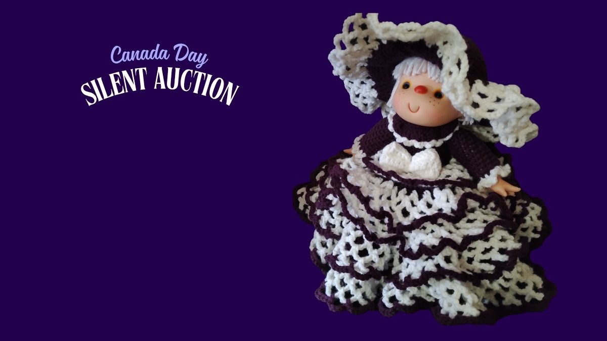 This handmade knitted doll on display at the Canada Day arts and crafts event in Melgund Township, Northwestern Ontario features intricate knitting work, carefully shaped facial details, and a fully knitted custom outfit by local Borups Corners crafter Terri Bell.