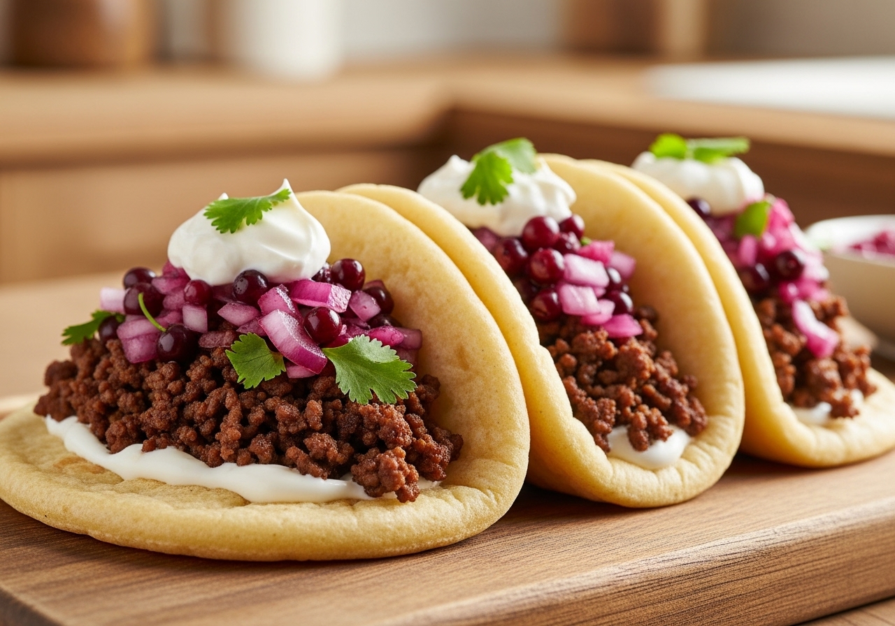 Bison Bannock Tacos with Saskatoon Berry Salsa