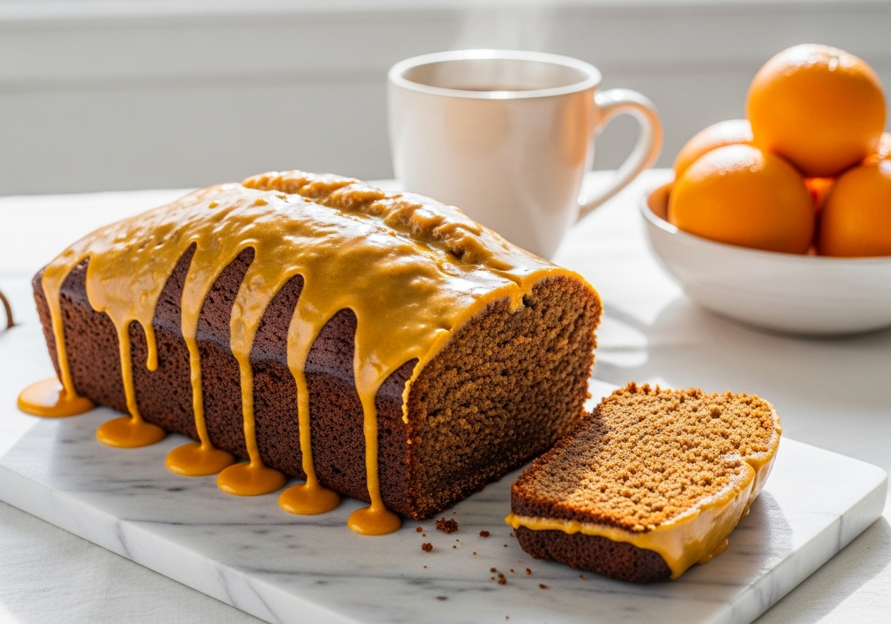 Chai-Spiced Gingerbread Loaf with a Zesty Orange Glaze
