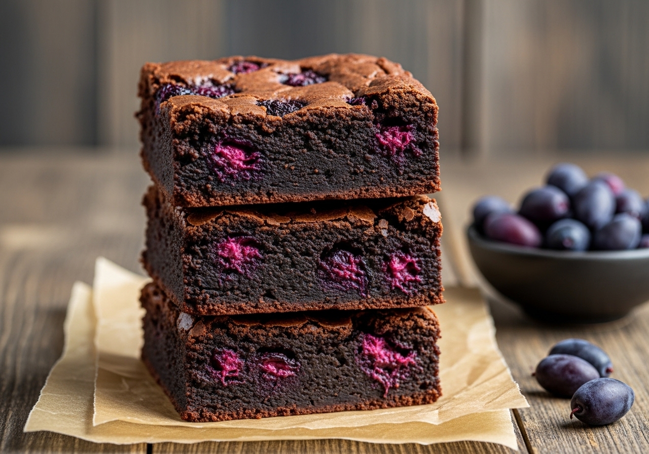 Chewy Haskap Berry & Dark Chocolate Brownies