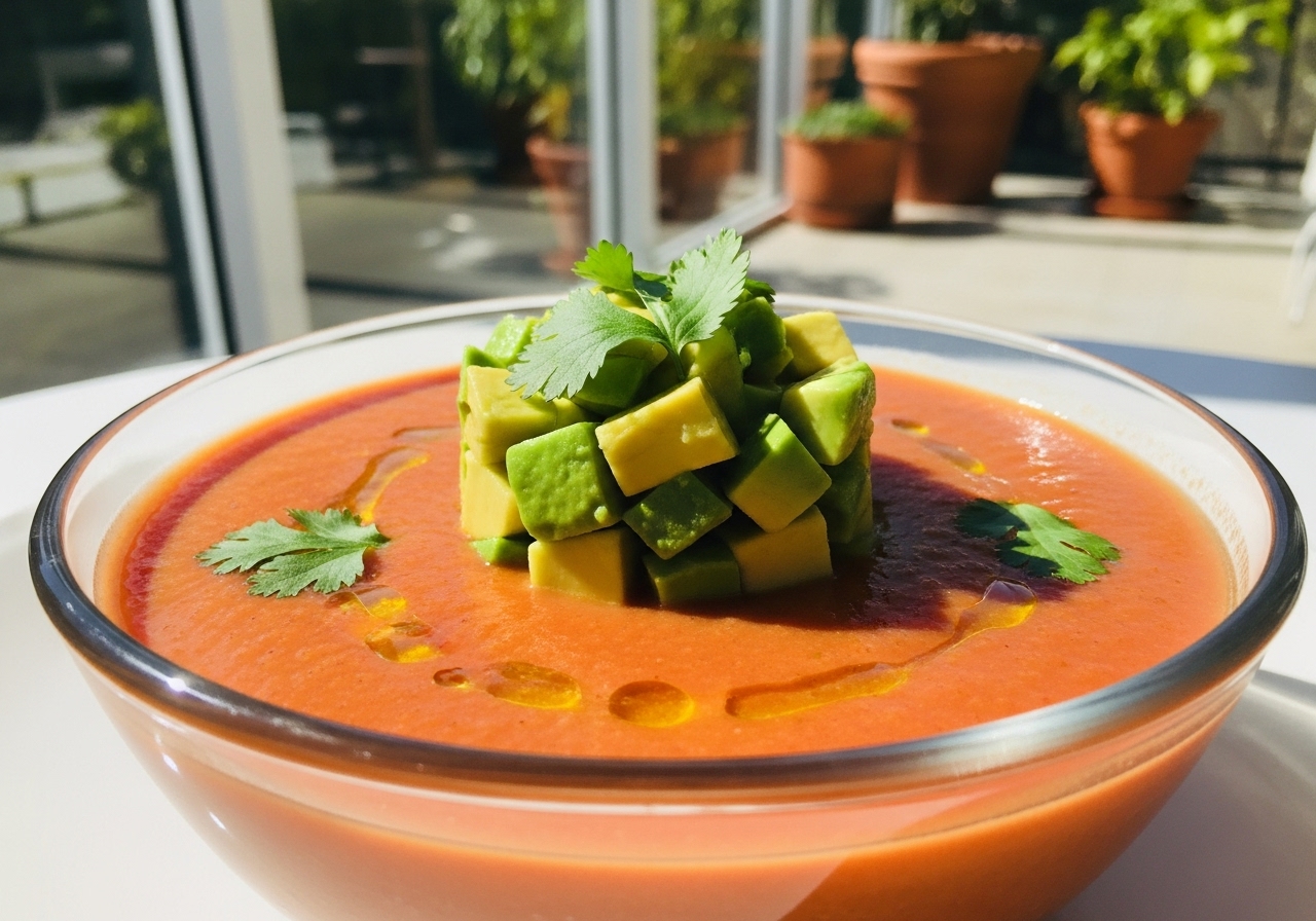 Chilled Roasted Red Pepper and Cucumber Gazpacho