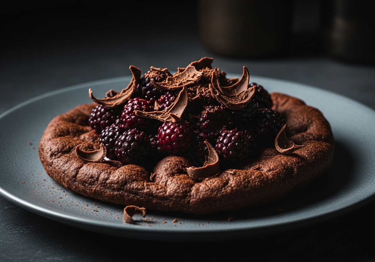 Cocoa-Infused Fry Bread with Blackberry Compote & Chocolate Shavings