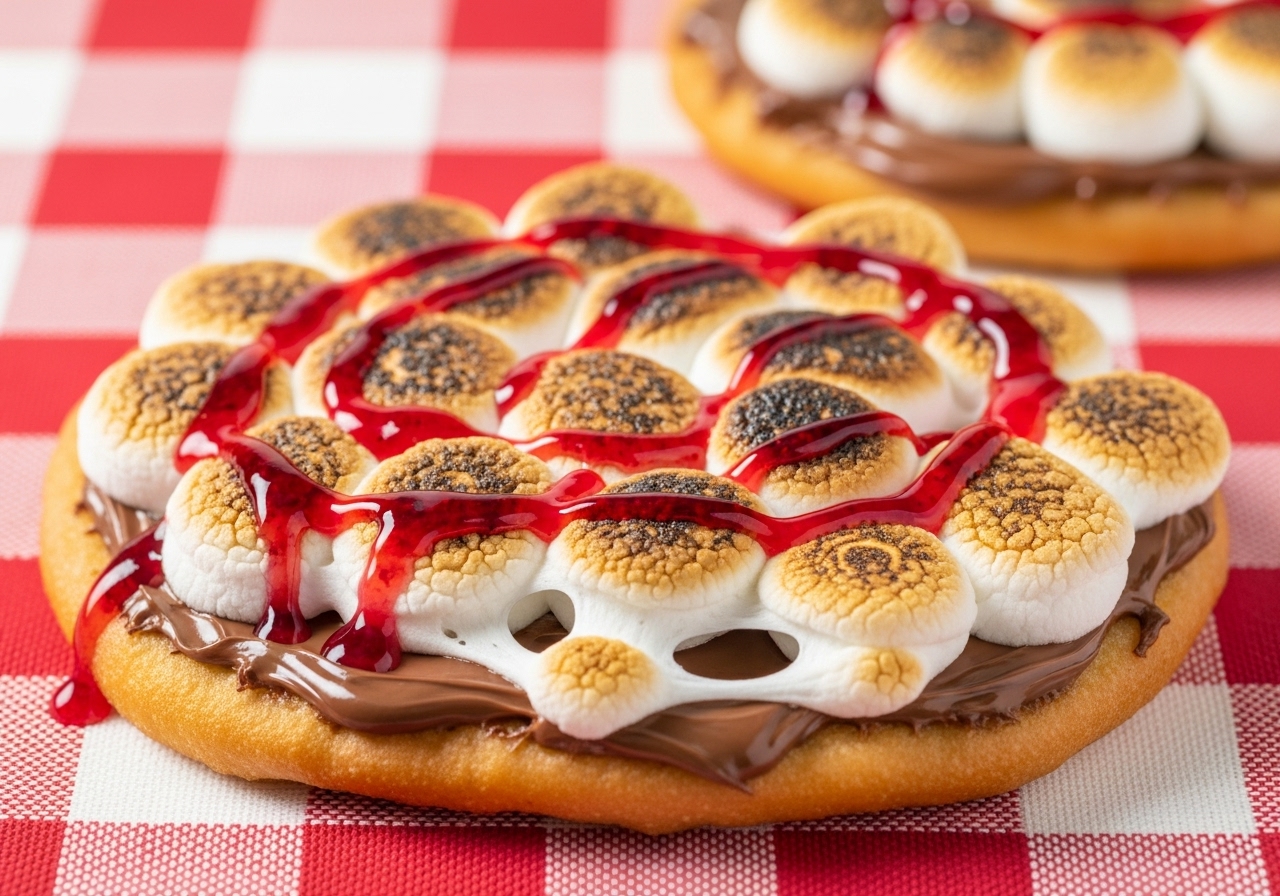 Fry Bread 'S'mores' with Toasted Marshmallow and Berry Drizzle