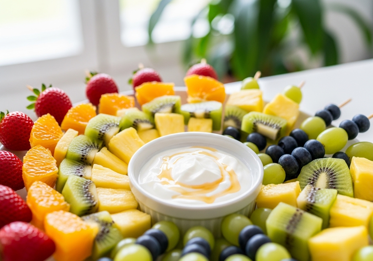 Rainbow Fruit Skewers with Yogurt Dip