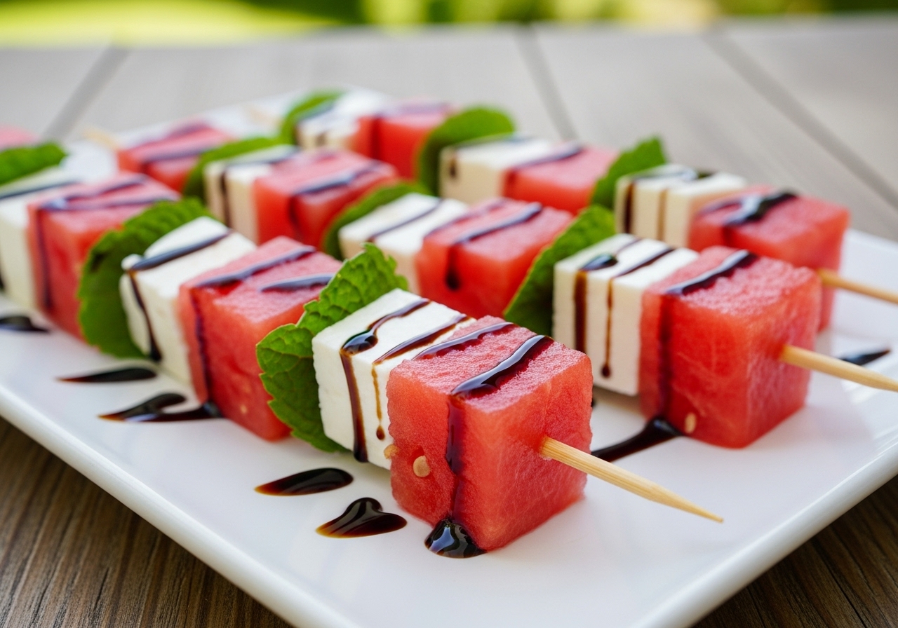 Refreshing Minty Watermelon & Feta Skewers