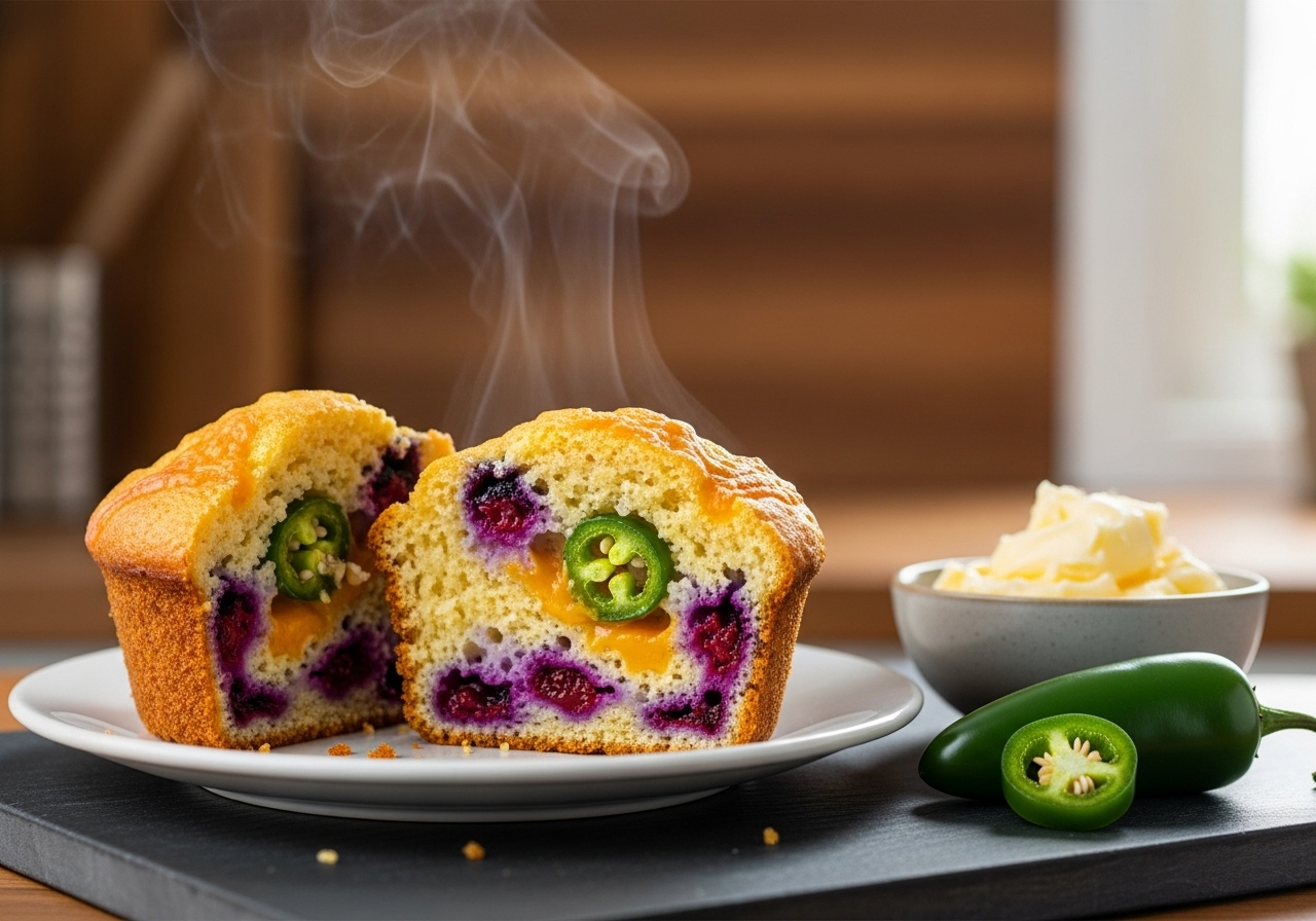 Saskatoon & Jalapeño Cheddar Cornbread Muffins