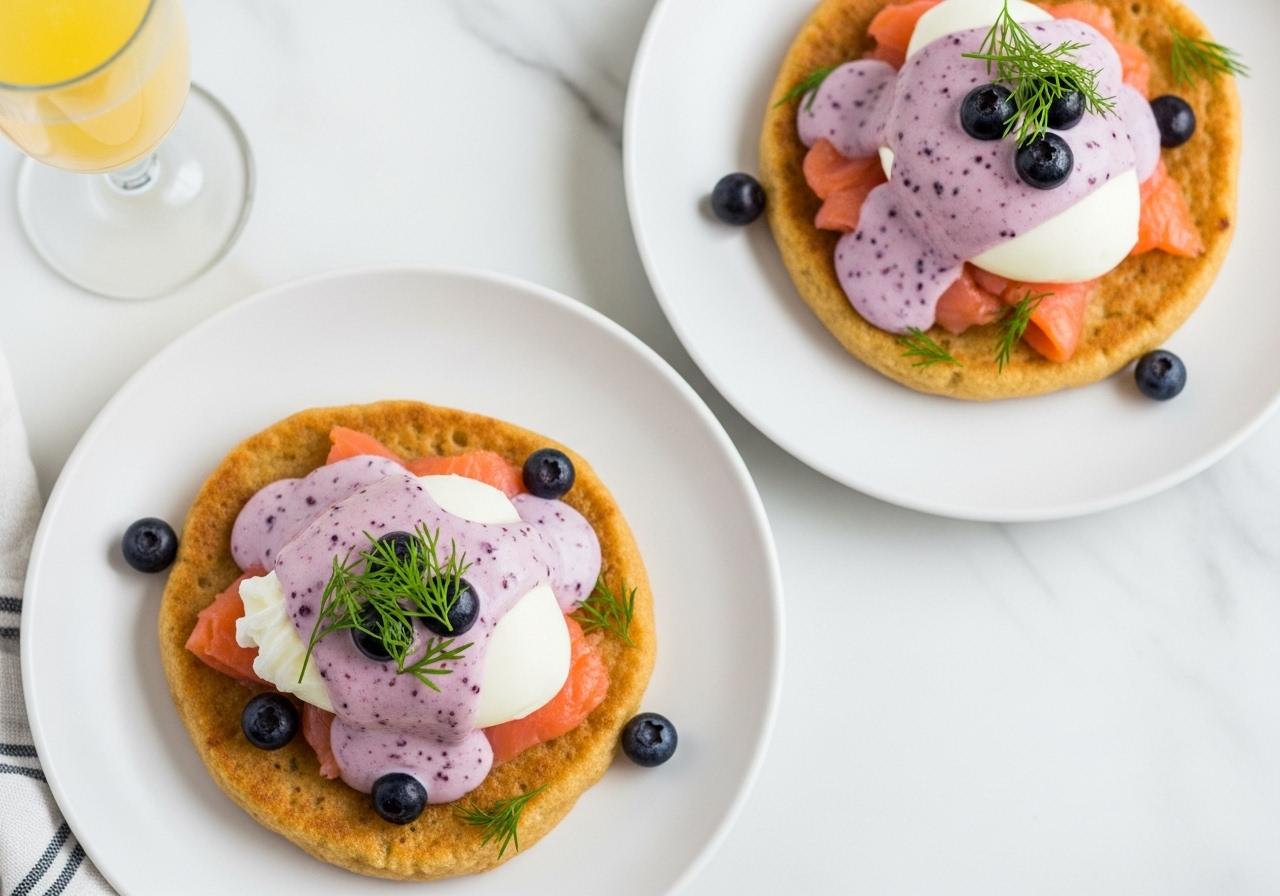 Smoked Salmon Bannock Benedict with Blueberry Hollandaise
