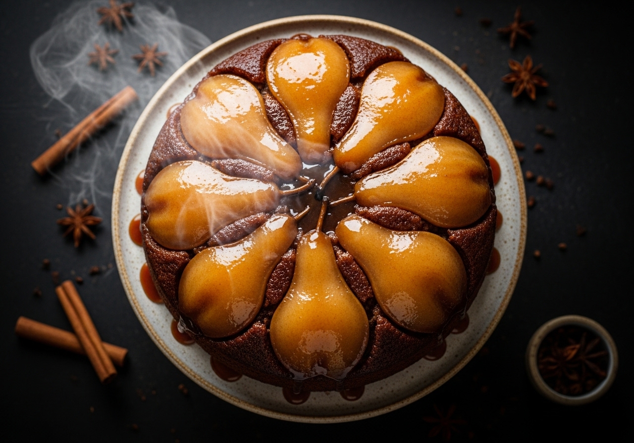 Spiced Pear and Gingerbread Upside-Down Cake