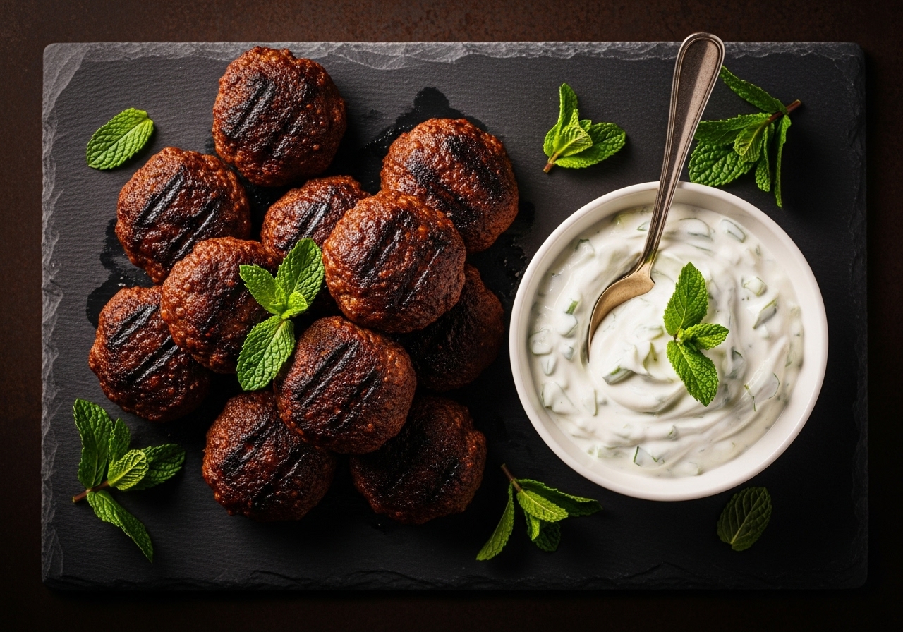 Spicy Lamb and Mint Meatballs with Yogurt Dip
