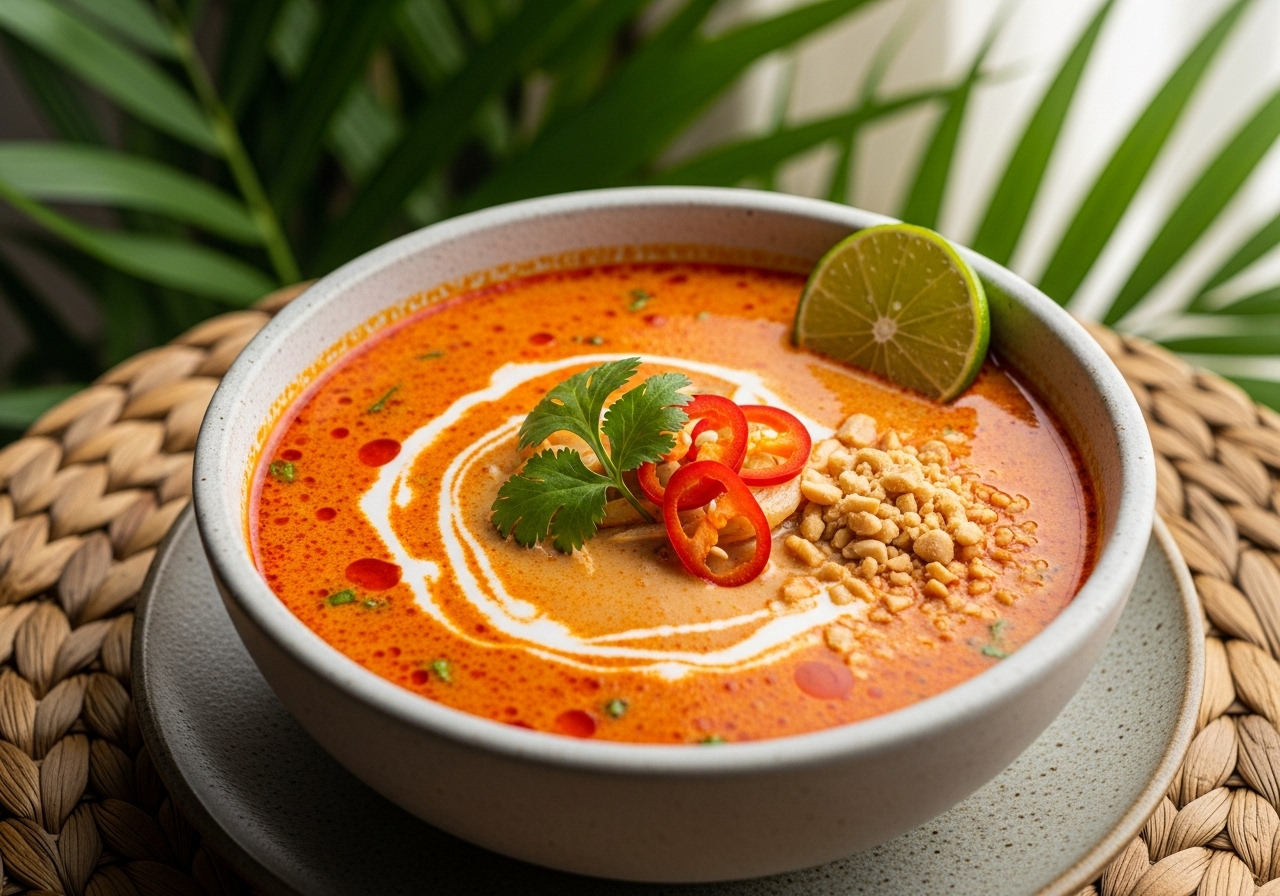 Spicy Thai Roasted Red Pepper and Coconut Soup