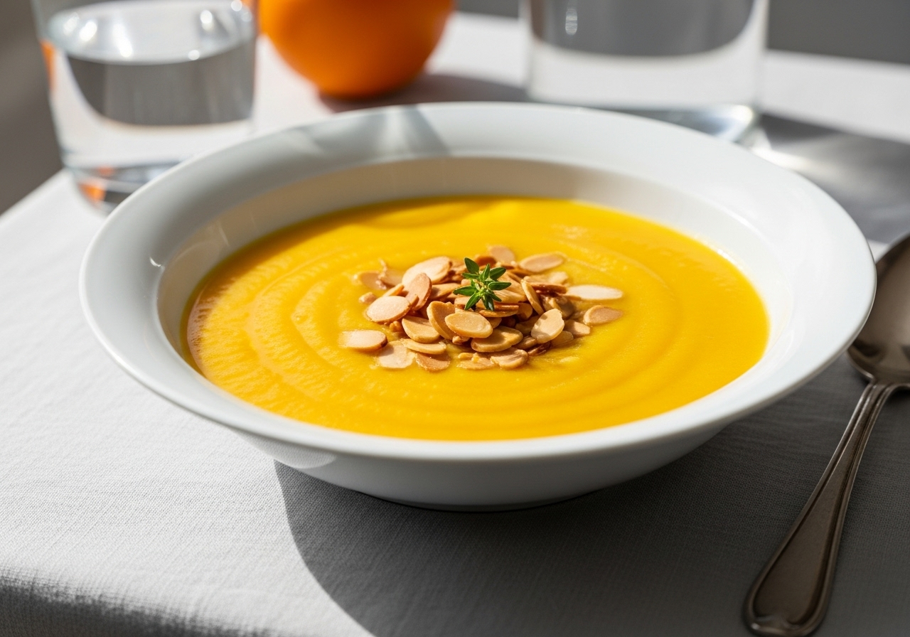 Sunny Carrot and Orange Soup with Toasted Almonds