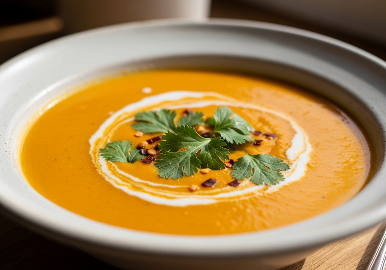 Sunshine Carrot Soup with Ginger & Coconut Swirl