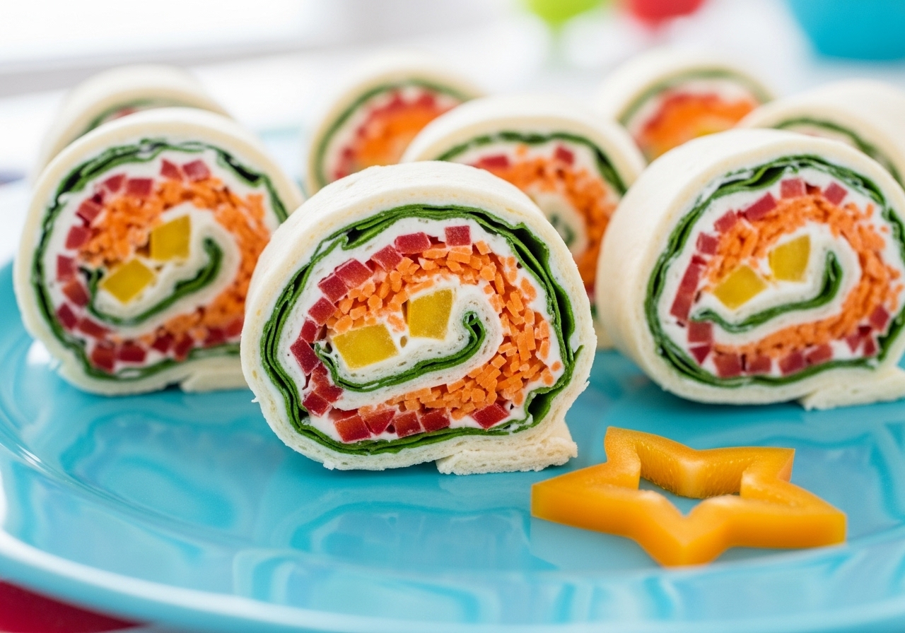 Vibrant Rainbow Veggie Pinwheels: A Fun Snack for Little Chefs!