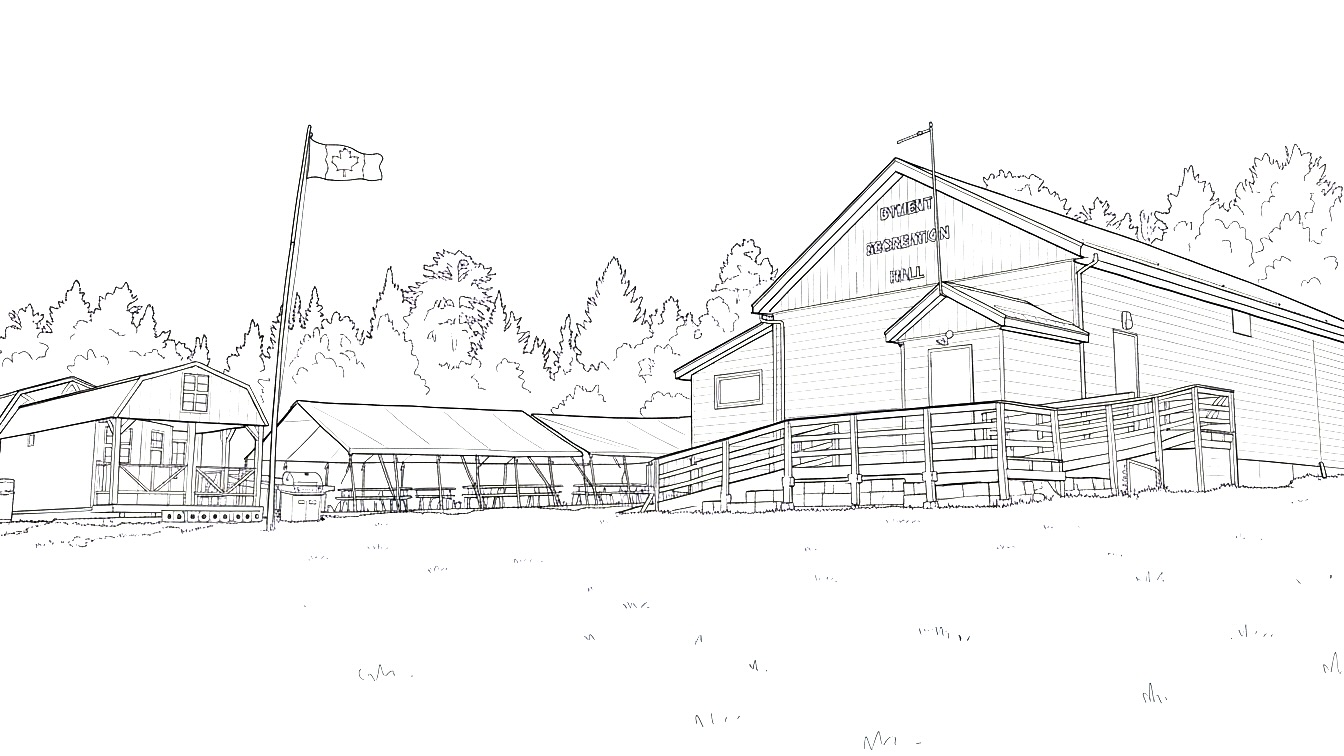 A young adult artist works at a desk, surrounded by art supplies, with a snowy Melgund Township visible outside a window.