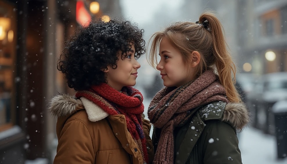 Two women's hands, one older, one younger, holding warm coffee mugs in a dim room.
