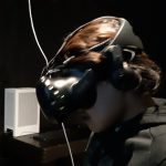 Emerging youth artist and musician Tony Eetak explores a VR installation in summer 2024 at the Urban Shaman Contemporary Art Gallery in Winnipeg, Manitoba.