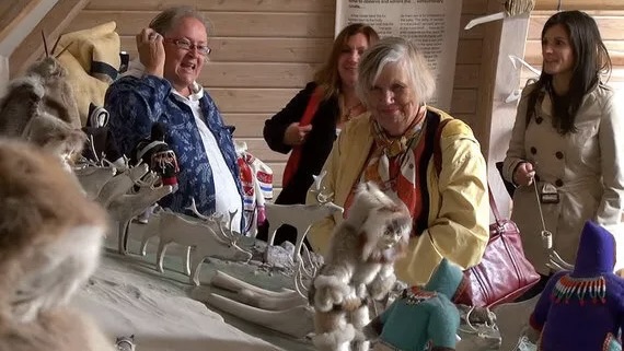 From left to right: Shirley Tagalik from the Arviat Wellness Centre, Lisa Wolff with UNICEF Canada, the late Honourable Landon Pearson and Giovanna Mingarelli from Global Dignity Canada at the Arviat Visitor's Centre. Photo credit: Jamie Bell, Global Dignity Canada