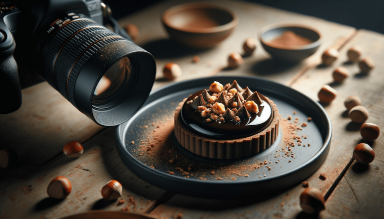 Indulge in a silky dark chocolate hazelnut tart, featuring a smooth ganache and crunchy nuts.