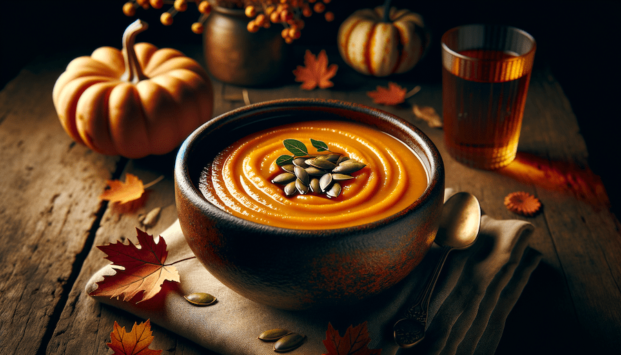 For this week's AI Food Prompt series image and recipe, we showcase a creamy squash and carrot soup, enhanced by the sweetness of maple syrup and finished with a sprinkle of toasted pumpkin seeds. It's the perfect Manitoba comfort food!