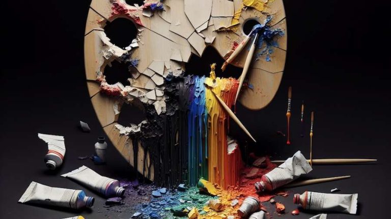 Against the backdrop of Executive Order 14168, the fractured paintbrush on a dark canvas symbolizes the National Endowment for the Arts' drastic shift away from supporting diversity, equity, and inclusion initiatives. The stark contrast between the vibrant potential of artistic expression and the encroaching darkness reflects the chilling impact of funding cuts under conservative mandates. As marginalized artists face unprecedented challenges, the arts community must rally to protect the transformative power of creative freedom.