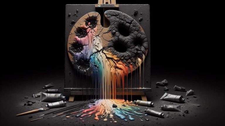 Against the backdrop of Executive Order 14168, the fractured paintbrush on a dark canvas symbolizes the National Endowment for the Arts' drastic shift away from supporting diversity, equity, and inclusion initiatives. The stark contrast between the vibrant potential of artistic expression and the encroaching darkness reflects the chilling impact of funding cuts under conservative mandates. As marginalized artists face unprecedented challenges, the arts community must rally to protect the transformative power of creative freedom.