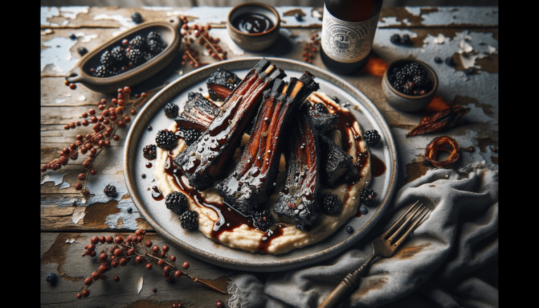 For this week's AI Food Prompt series recipe and image, we’re bringing bold flavors with tender bison ribs glazed in a sweet blackberry sauce, served alongside creamy mashed root vegetables and charred wild onions.