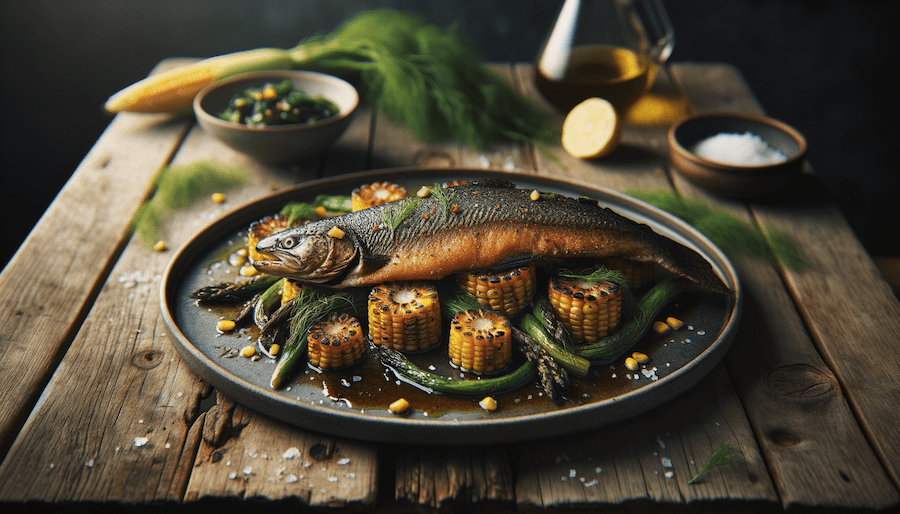 For this week's AI Food Prompt series, Manitoba’s bounty shines with a beautifully crisp trout fillet, served with smoky charred corn and a touch of wild mustard. A perfect harmony of flavors!
