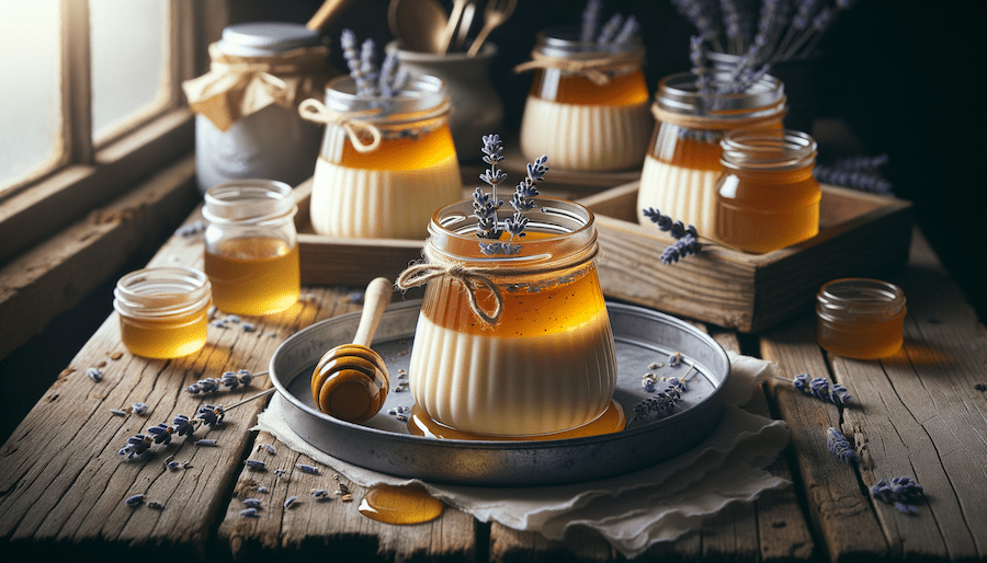 For this week's AI Food Prompt Art series image and recipe, we showcase a Manitoba honey and lavender panna cotta, a sweet floral treat perfect for a summer dessert.