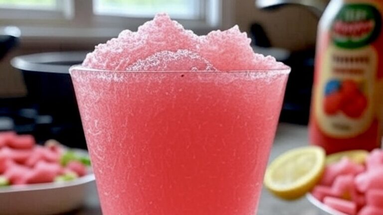 Refreshing Rhubarb Slush — a tangy, icy summer treat bursting with fresh rhubarb flavor! Perfect for cooling down, naturally sweetened, and easy to make at home.