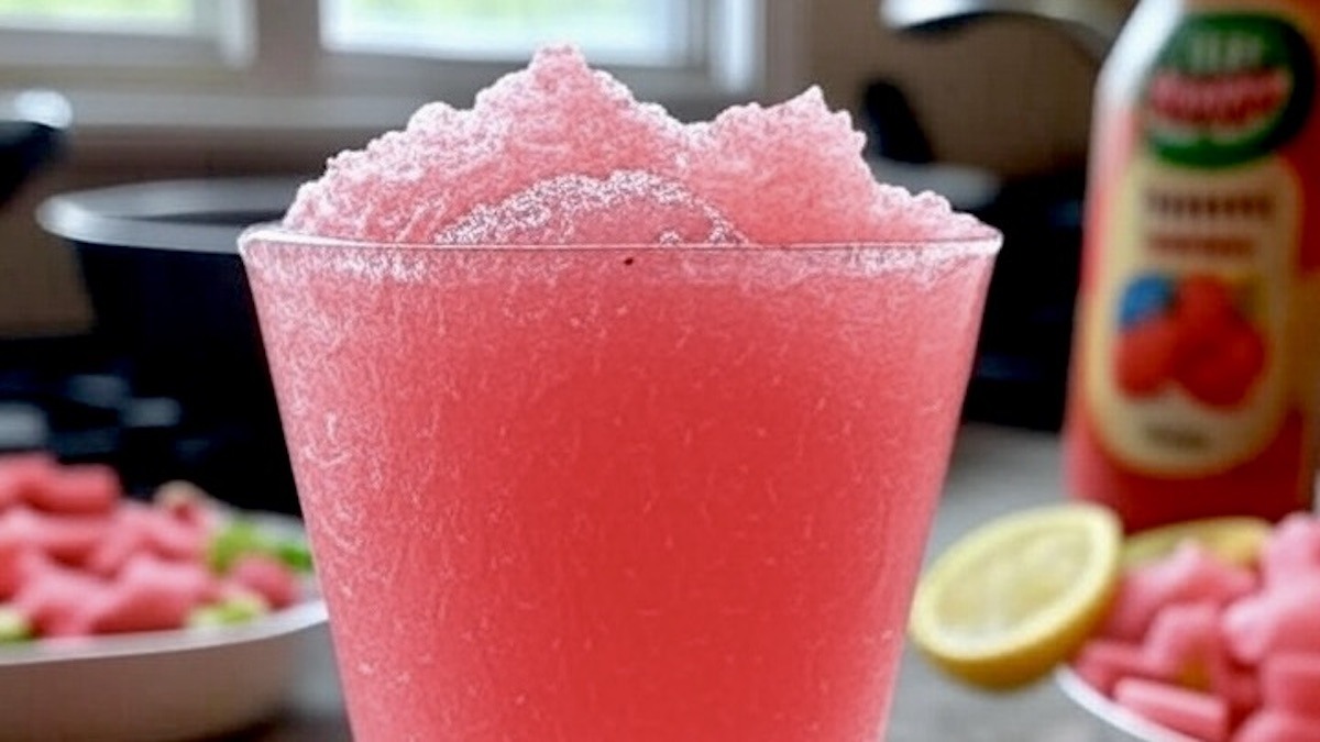 Refreshing Rhubarb Slush — a tangy, icy summer treat bursting with fresh rhubarb flavor! Perfect for cooling down, naturally sweetened, and easy to make at home.