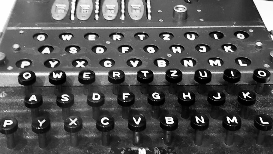 Every key on this Enigma Machine held wartime secrets. A close-up of cryptographic history.