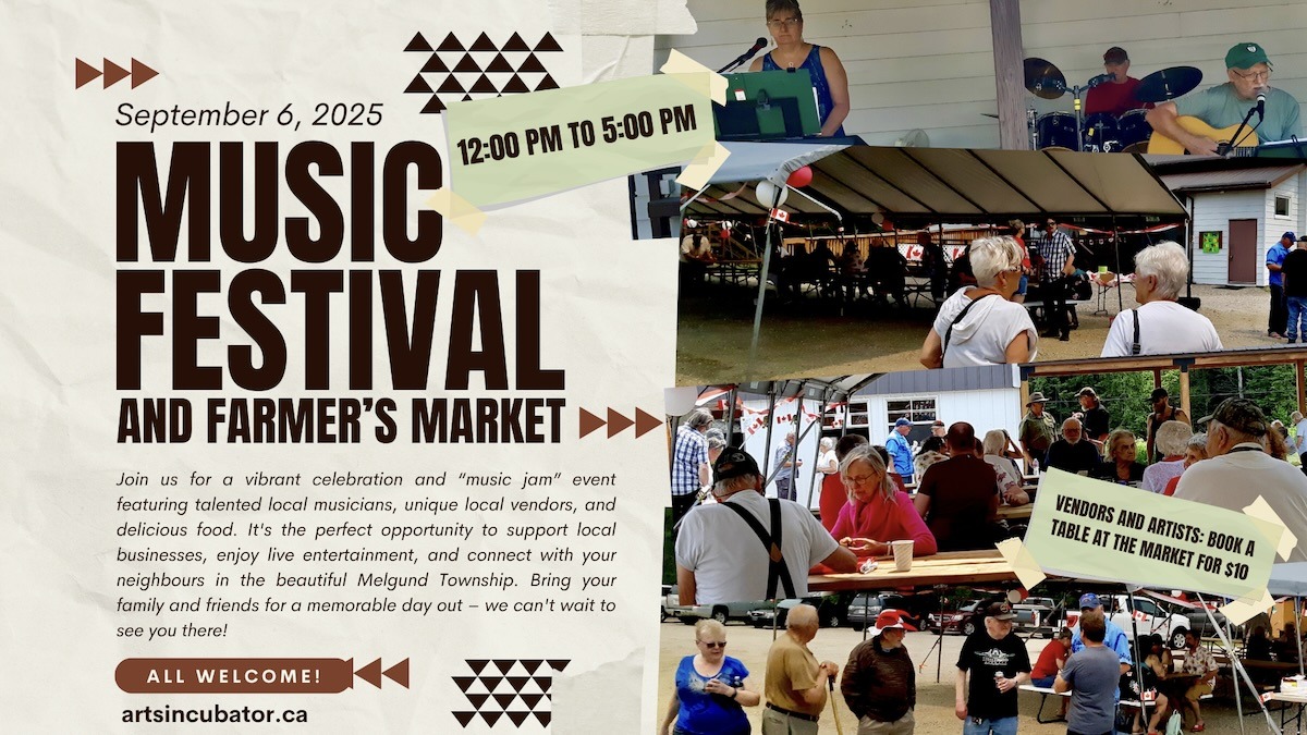 Get ready for a fantastic day of community, music, and local flavour in beautiful Melgund Township on September 6, 2025! We're hosting a vibrant outdoor music event and "music jam" featuring talented local musicians, unique local vendors, and a feast of delicious food. This is your chance to support local businesses, enjoy lively entertainment, and connect with your neighbours.