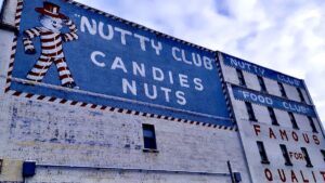 The iconic "Nutty Club" ghost sign. A sweet piece of advertising and history painted on an old building.