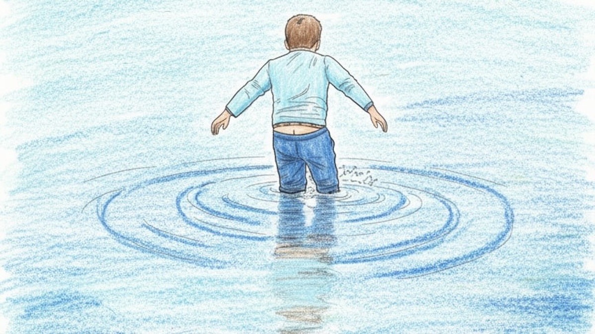 Carter takes a plunge this summer in a pond. This was a fun memory.