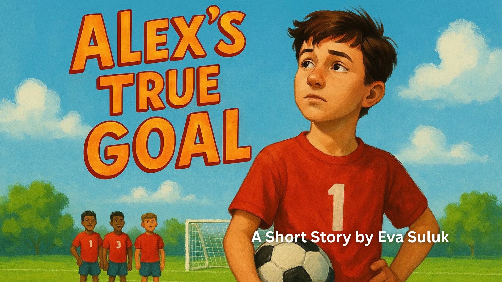 Published by the Arts Incubator Winnipeg, Alex's True Goal invites readers into the world of a young soccer star grappling with a big decision. Alex is the fastest player on the Green Dragons, the team's shining hope for the championship. The cheers are deafening, his dad is proud, and everyone in town expects him to win. But beneath the roar of the crowd, Alex feels a quiet unease, a heavy weight that even scoring goals can't lift. His real joy lies in the quiet corners of the Sunny Paws Animal Shelter, a secret world of soft purrs and gentle yips where he finds peace and purpose. As the championship approaches, Alex faces an impossible choice: uphold everyone's expectations, or follow the quiet call of his own heart? Can he find the courage to define happiness on his own terms and prove that true victory isn't always found on the field?