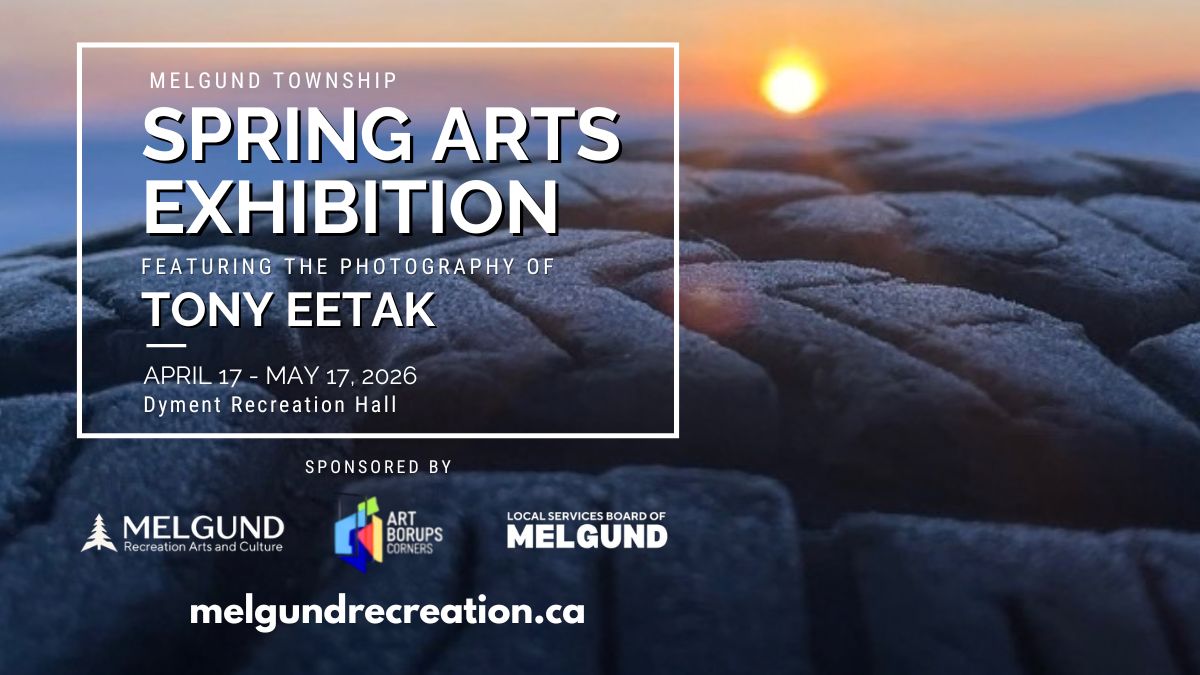 The Melgund Township Spring 2026 Arts Exhibition is proud to showcase Inuk artist Tony Eetak at the Dyment Recreation Hall. A rising talent in the Canadian art scene, Eetak is a Winnipeg-based photographer and musician known for blending multimedia disciplines. His creative projects have earned prestigious backing from the Canada Council for the Arts, Ontario Arts Council, Manitoba Arts Council, and the OpenAI Researcher Access Program.