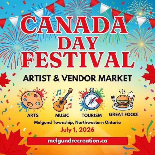 Travelling through Northwestern Ontario this month? Make plans to stop in Melgund Township on July 1 for the popular Canada Day Festival hosted by Melgund Recreation, Arts and Culture at the Dyment Recreation Hall. This family-friendly community celebration features live music, delicious food, and a vibrant artists, crafters, and vendors market showcasing local talent and handmade goods from across the region. By attending, visitors are helping support local artists, artisans, small businesses, and community organizations while contributing to the growth of arts, culture, and recreation in Northwestern Ontario. Surrounded by the beauty of Northern Ontario, the festival offers a chance to get out of the city, explore the bush, connect with local communities, and enjoy a full day of entertainment, culture, shopping, and small-town hospitality.