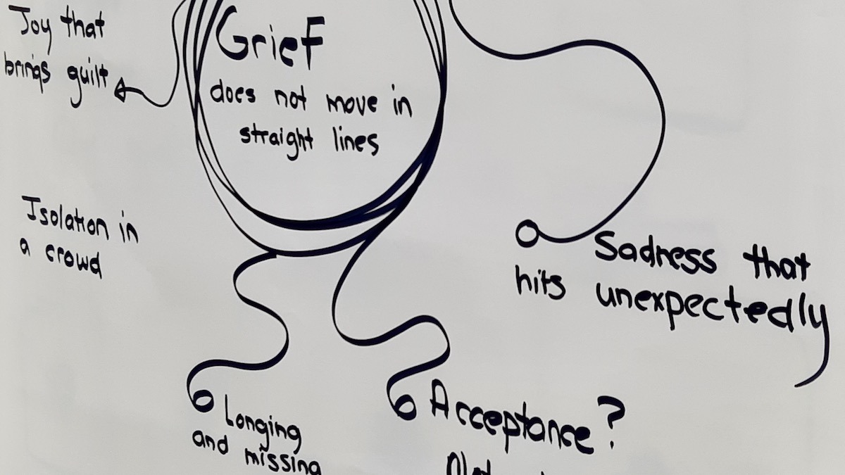 Participants explored the many dimensions of grief during a workshop led by local artist and social worker Leanne Nicholson, reflecting on how memory, creativity, and shared conversation can support healing and understanding after loss.
