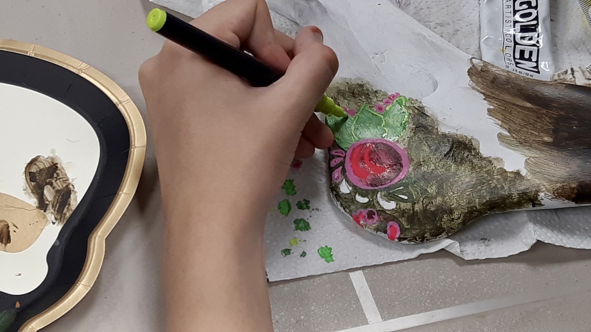 This week's summer workshop saw youth artists learning to paint bones and skulls with Borups Corners artist Leanne Nicholson.