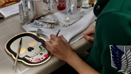Lexi painted some moose jaws and bones earlier. We love the skull themed palette she's using!